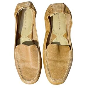 Adrienne Vittadini Leather Loafers | Tan Square Toe Flats | Size 8